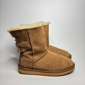 UGG Fairmont Buckle Back Shearling Boots in Chestnut Suede